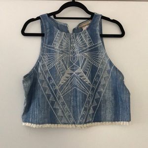 Graphic top with fringe details